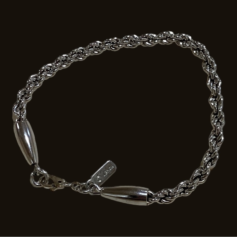 Vintage Monet Silver-tone Bracelet, Rope chain, Signed, 7”